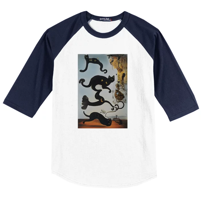 Cat Lover Salvador Dali Style Painting Baseball Sleeve Shirt