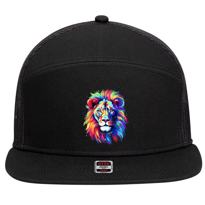 Colorful Lion Spirit Animal Multicolor Art Leo Lion 7 Panel Mesh Trucker Snapback Hat