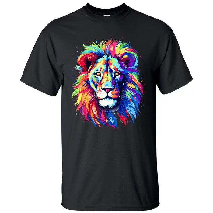 Colorful Lion Spirit Animal Multicolor Art Leo Lion Tall T-Shirt