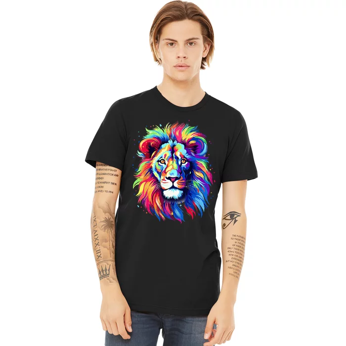 Colorful Lion Spirit Animal Multicolor Art Leo Lion Premium T-Shirt