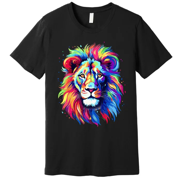 Colorful Lion Spirit Animal Multicolor Art Leo Lion Premium T-Shirt