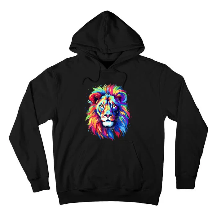 Colorful Lion Spirit Animal Multicolor Art Leo Lion Tall Hoodie