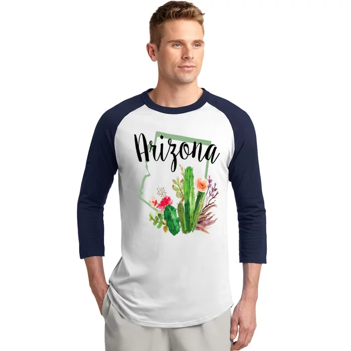 Cute Love State Of Arizona Blooming Cactus Flowers Gift Baseball Sleeve Shirt