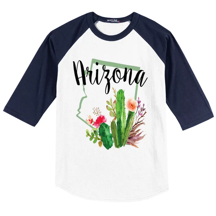 Cute Love State Of Arizona Blooming Cactus Flowers Gift Baseball Sleeve Shirt