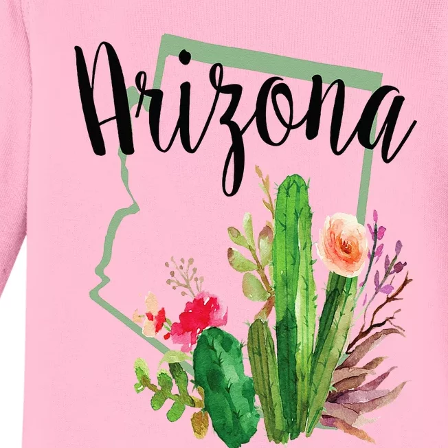 Cute Love State Of Arizona Blooming Cactus Flowers Gift Baby Long Sleeve Bodysuit