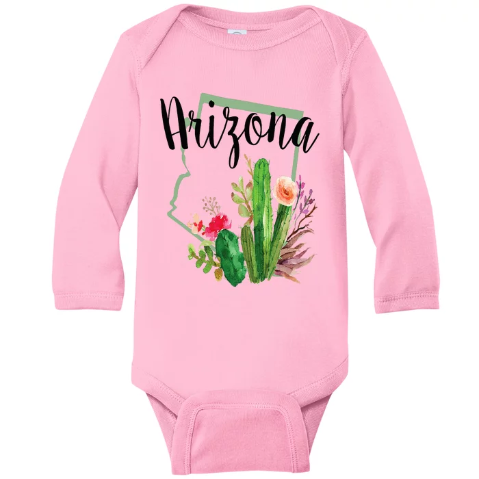 Cute Love State Of Arizona Blooming Cactus Flowers Gift Baby Long Sleeve Bodysuit