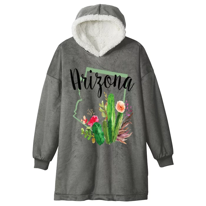 Cute Love State Of Arizona Blooming Cactus Flowers Gift Hooded Wearable Blanket