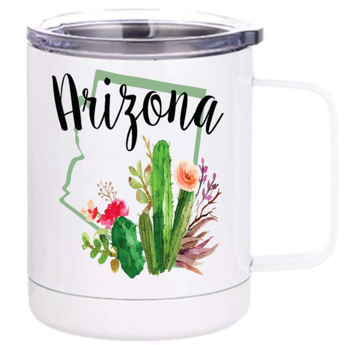 Cute Love State Of Arizona Blooming Cactus Flowers Gift Front & Back 12oz Stainless Steel Tumbler Cup