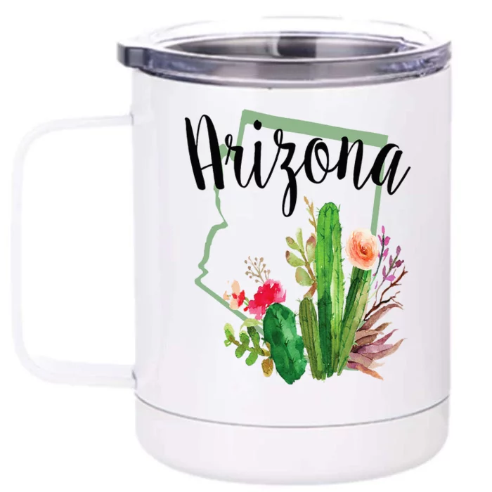 Cute Love State Of Arizona Blooming Cactus Flowers Gift Front & Back 12oz Stainless Steel Tumbler Cup