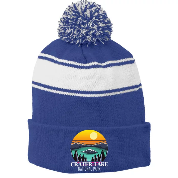 Crater Lake Souvenir National Park Hiking Nature Stripe Pom Pom Beanie