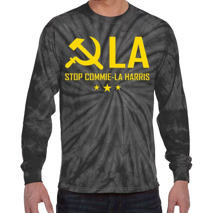 Commie La Stop Commie La Harris Stop Kamala Trump 2024 Tie-Dye Long Sleeve Shirt