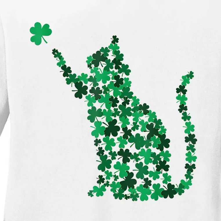 Cat Lucky Shamrock Saint PatrickS Day Cat Lover Ladies Long Sleeve Shirt