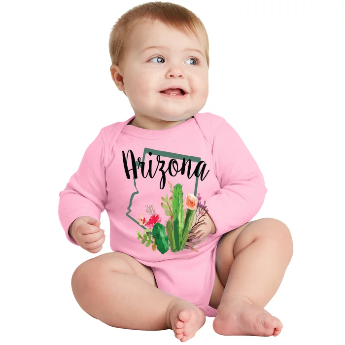 Cute Love State Of Arizona Blooming Cactus Flowers Gift Baby Long Sleeve Bodysuit