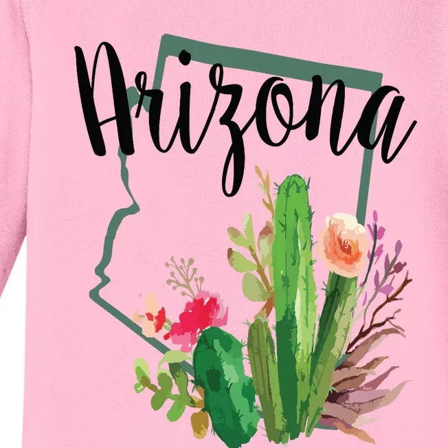 Cute Love State Of Arizona Blooming Cactus Flowers Gift Baby Long Sleeve Bodysuit