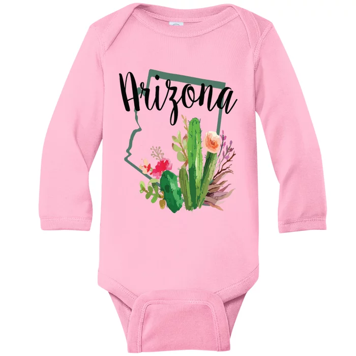 Cute Love State Of Arizona Blooming Cactus Flowers Gift Baby Long Sleeve Bodysuit