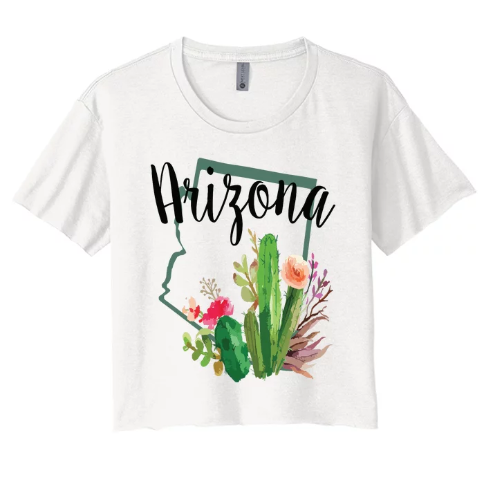 Cute Love State Of Arizona Blooming Cactus Flowers Gift Women's Crop Top Tee