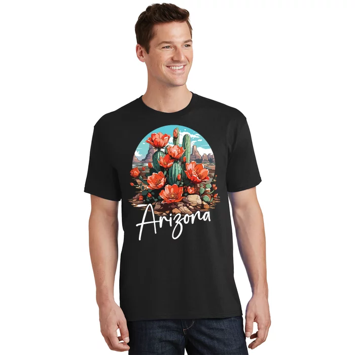 Cute Love State Of Arizona Blooming Cactus Flowers T-Shirt