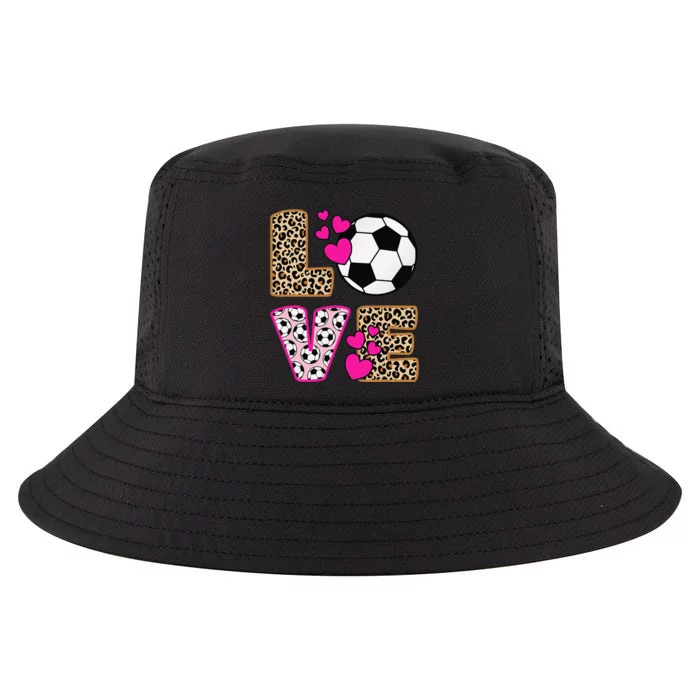 Cute Love Soccer Leopard Print  Girls Soccer Cool Comfort Performance Bucket Hat