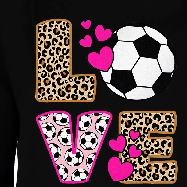 Cute Love Soccer Leopard Print  Girls Soccer Womens Funnel Neck Pullover Hood