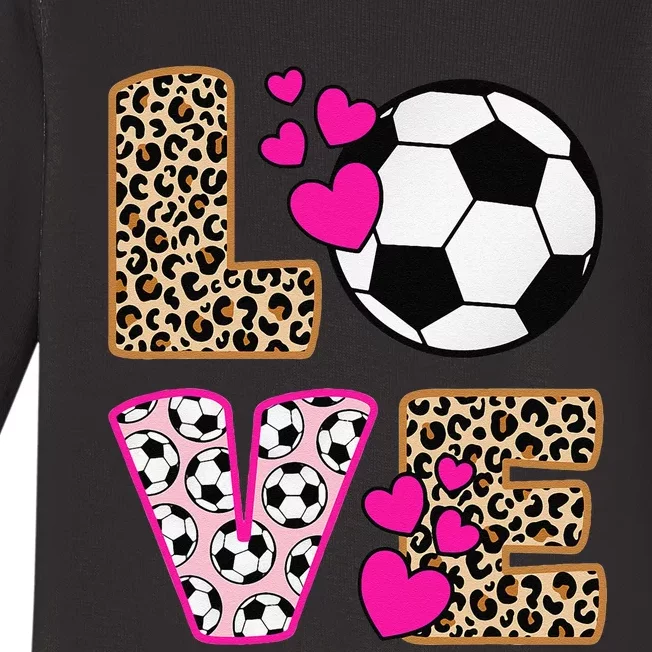 Cute Love Soccer Leopard Print  Girls Soccer Baby Long Sleeve Bodysuit