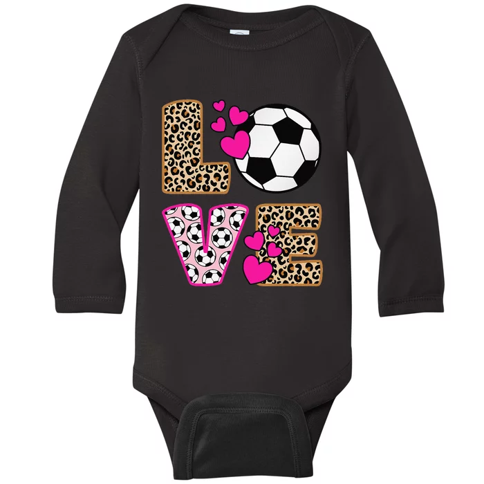 Cute Love Soccer Leopard Print  Girls Soccer Baby Long Sleeve Bodysuit