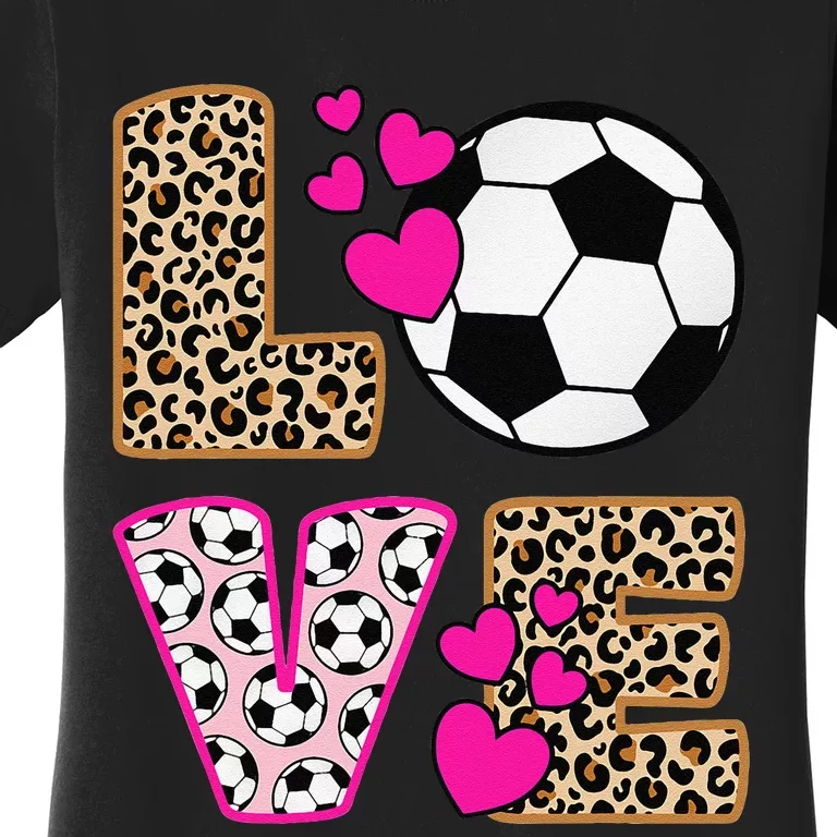 Cute Love Soccer Leopard Print  Girls Soccer Women's T-Shirt