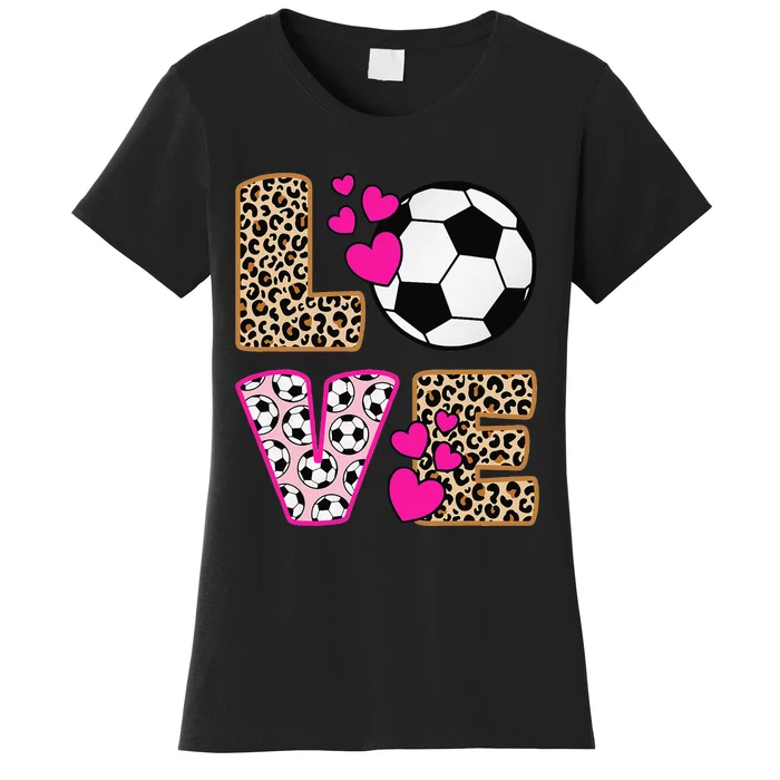 Cute Love Soccer Leopard Print  Girls Soccer Women's T-Shirt