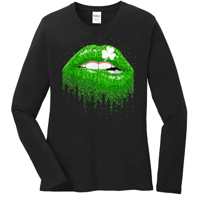 Clover Lips St.Patrick's Day Ladies Long Sleeve Shirt