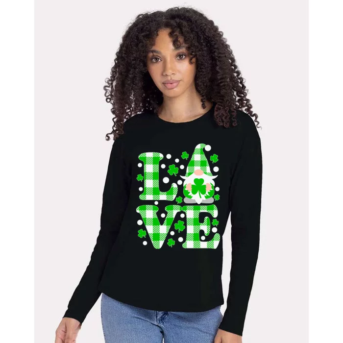 Cute Love St Patrick's Day Lucky Shamrock Gnome Womens Cotton Relaxed Long Sleeve T-Shirt