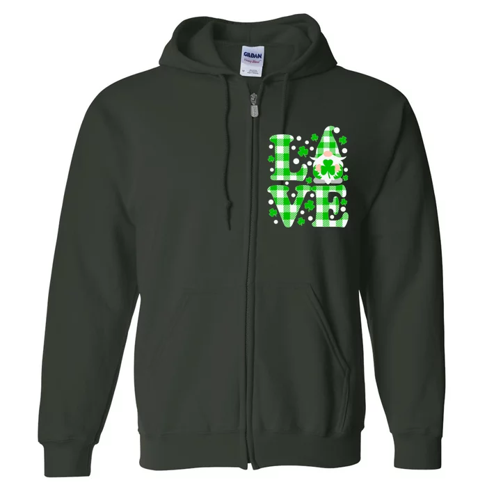 Cute Love St Patrick's Day Lucky Shamrock Gnome Full Zip Hoodie