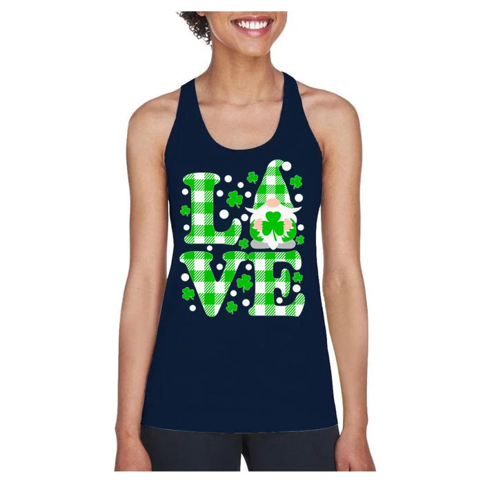 Cute Love St Patrick's Day Lucky Shamrock Gnome Women's Racerback Tank