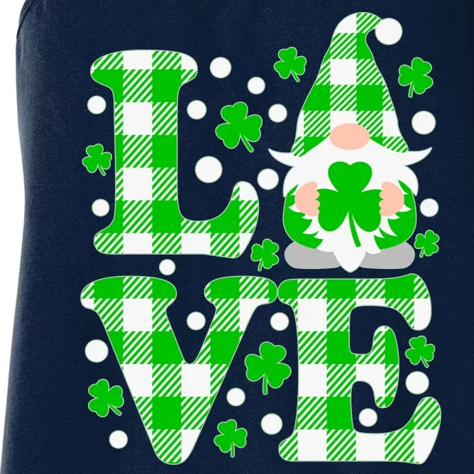 Cute Love St Patrick's Day Lucky Shamrock Gnome Women's Racerback Tank