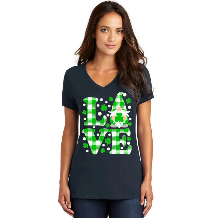 Cute Love St Patrick's Day Lucky Shamrock Gnome Women's V-Neck T-Shirt