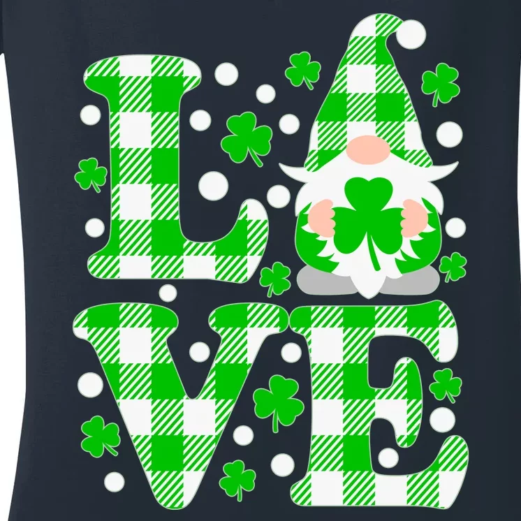 Cute Love St Patrick's Day Lucky Shamrock Gnome Women's V-Neck T-Shirt