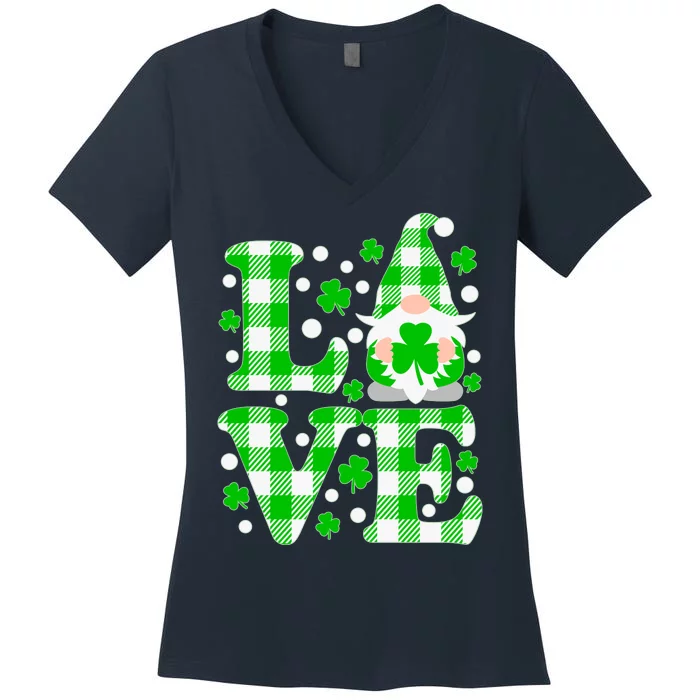 Cute Love St Patrick's Day Lucky Shamrock Gnome Women's V-Neck T-Shirt