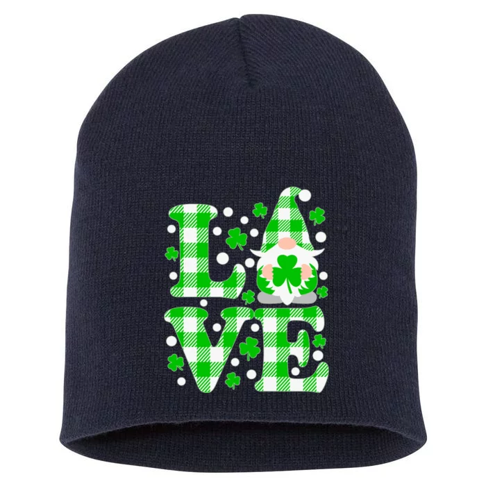 Cute Love St Patrick's Day Lucky Shamrock Gnome Short Acrylic Beanie