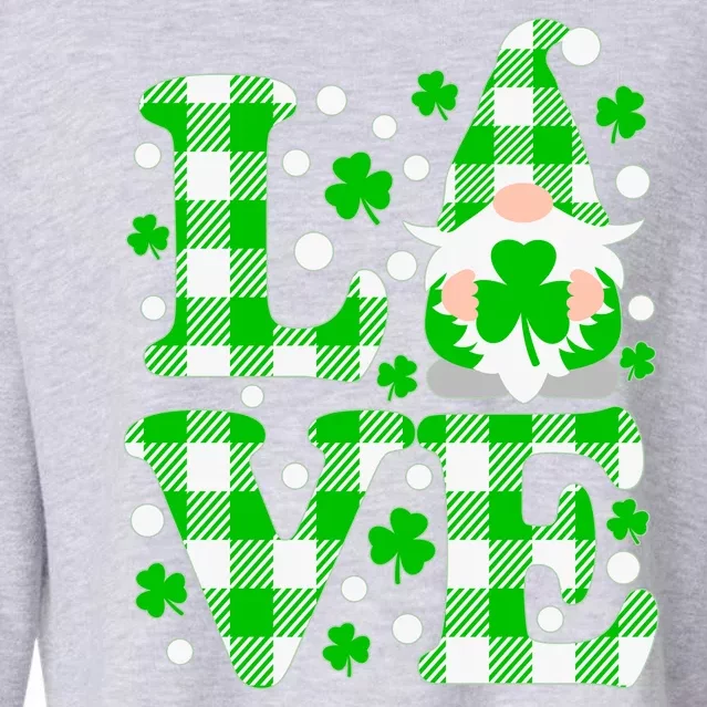 Cute Love St Patrick's Day Lucky Shamrock Gnome Cropped Pullover Crew