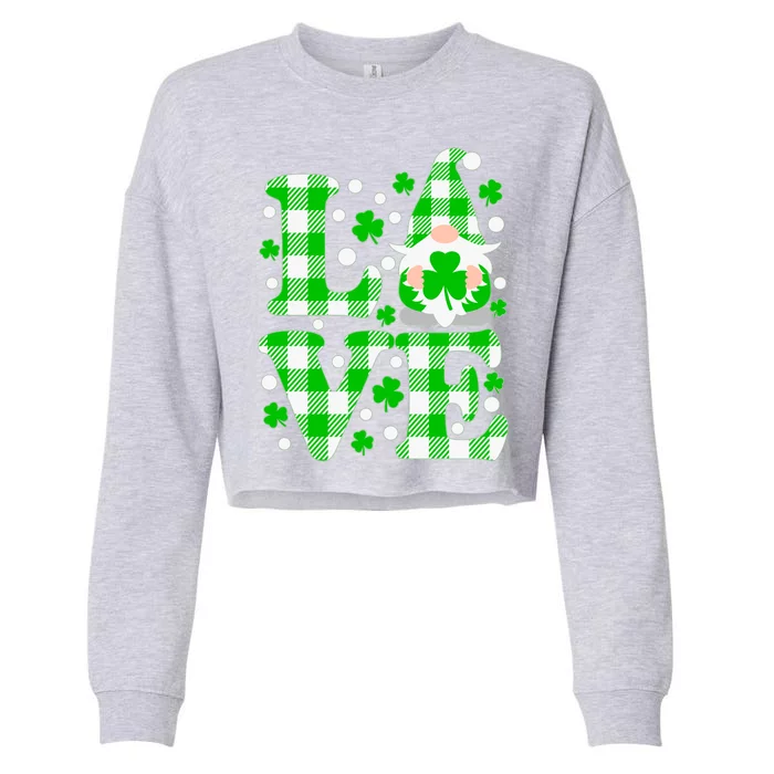 Cute Love St Patrick's Day Lucky Shamrock Gnome Cropped Pullover Crew