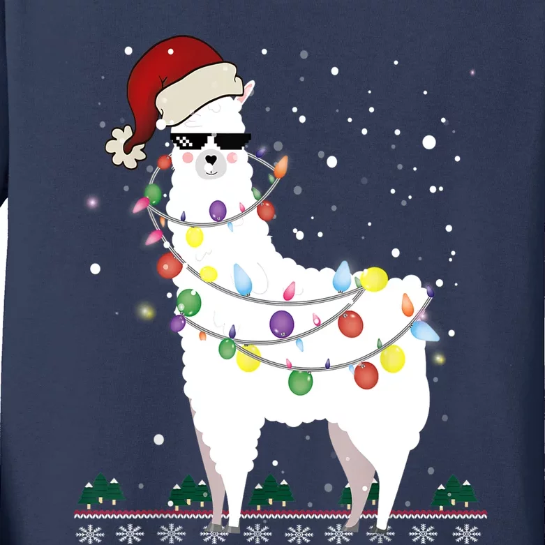 Christmas Llama Santa Hat Ugly Xmas Tree Alpaca Gift T Kids Long Sleeve Shirt