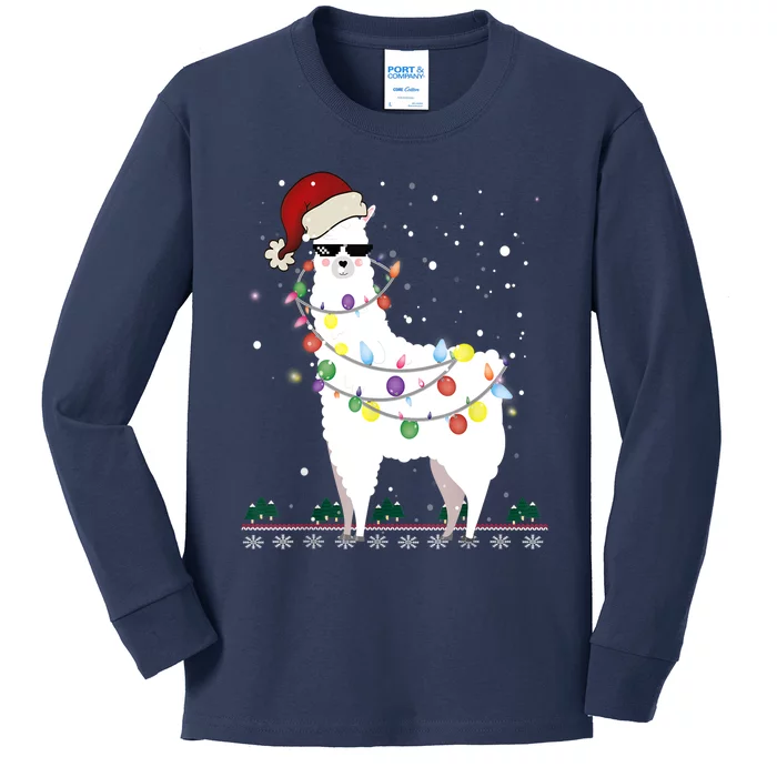 Christmas Llama Santa Hat Ugly Xmas Tree Alpaca Gift T Kids Long Sleeve Shirt