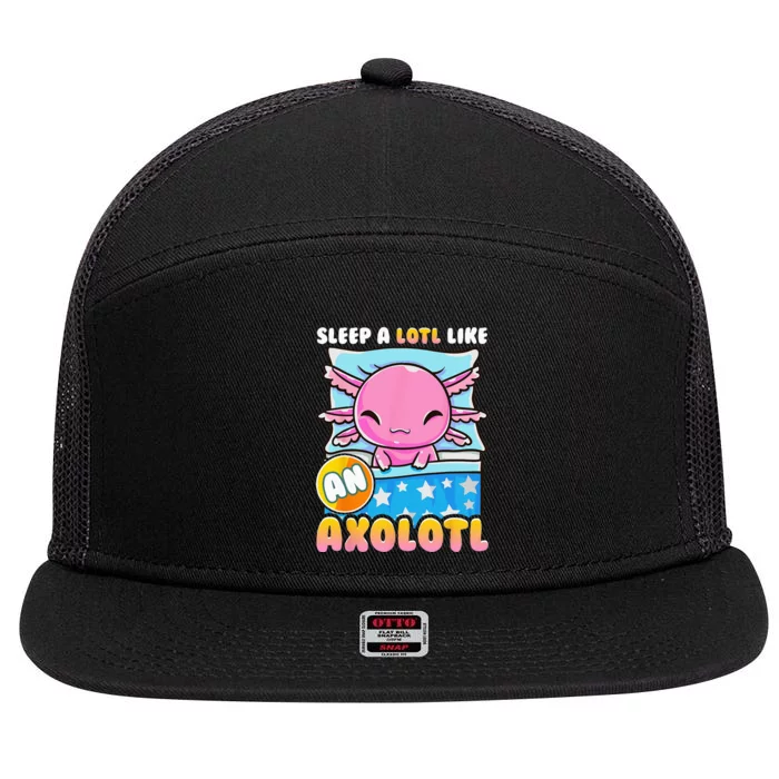 Cute Lazy Sleeping Axolotl Lover Nap Sleep Kids Girls 7 Panel Mesh Trucker Snapback Hat