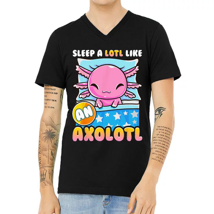 Cute Lazy Sleeping Axolotl Lover Nap Sleep Kids Girls V-Neck T-Shirt