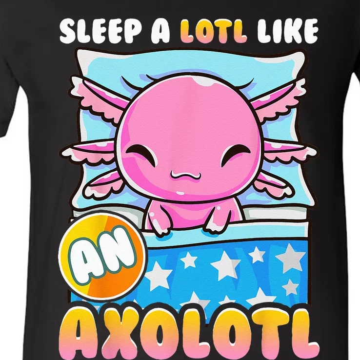 Cute Lazy Sleeping Axolotl Lover Nap Sleep Kids Girls V-Neck T-Shirt