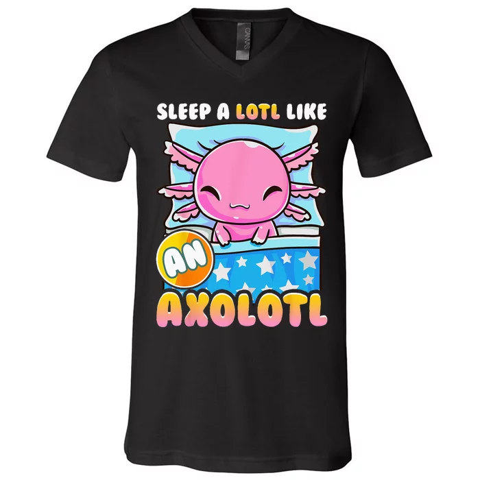 Cute Lazy Sleeping Axolotl Lover Nap Sleep Kids Girls V-Neck T-Shirt