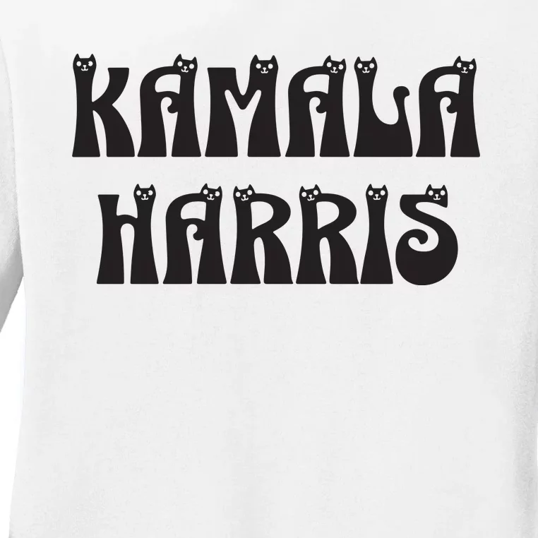 Cat Lettering Spelling Kamala Harris President Ladies Long Sleeve Shirt