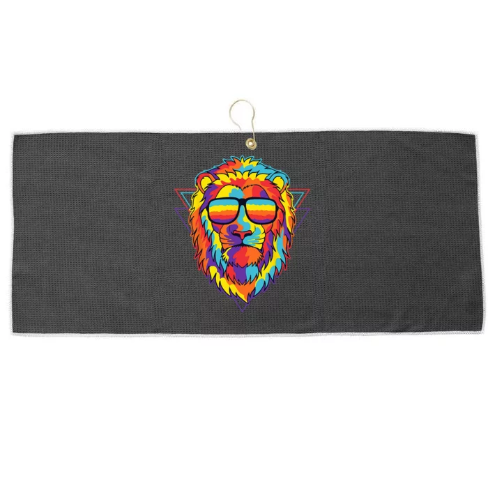 Colorful Lion Spirit Animal Multicolor Art Leo Lion Glasses Large Microfiber Waffle Golf Towel