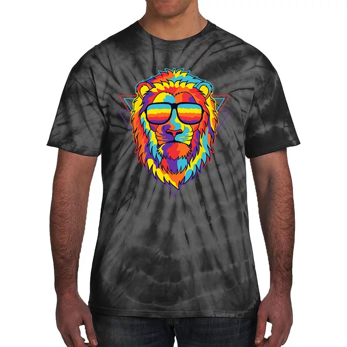 Colorful Lion Spirit Animal Multicolor Art Leo Lion Glasses Tie-Dye T-Shirt