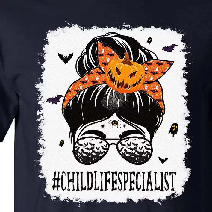 Child Life Specialist Messy Bun Spooky Pumpkin Halloween Tall T-Shirt