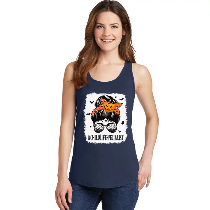 Child Life Specialist Messy Bun Spooky Pumpkin Halloween Ladies Essential Tank