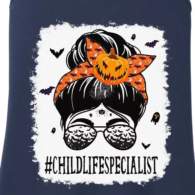 Child Life Specialist Messy Bun Spooky Pumpkin Halloween Ladies Essential Tank